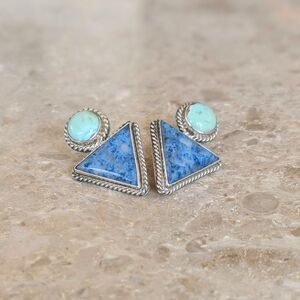 Silver and Blue Triangle Earrings